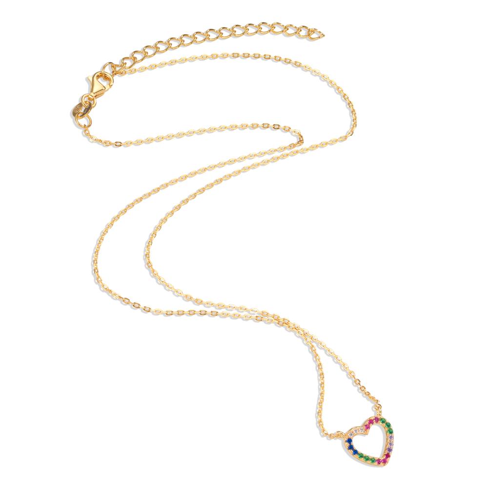 Necklace Silver Zirconia Colorful Yellow Gold plated Heart 40-45 cm Ø10 mm