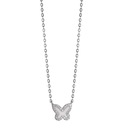 Necklace Silver Zirconia Rhodium plated Butterfly 40-45 cm Ø9 mm