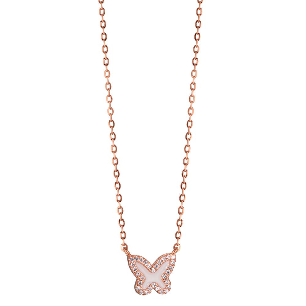 Necklace Silver Zirconia Rose Gold plated Butterfly 40-45 cm Ø9 mm