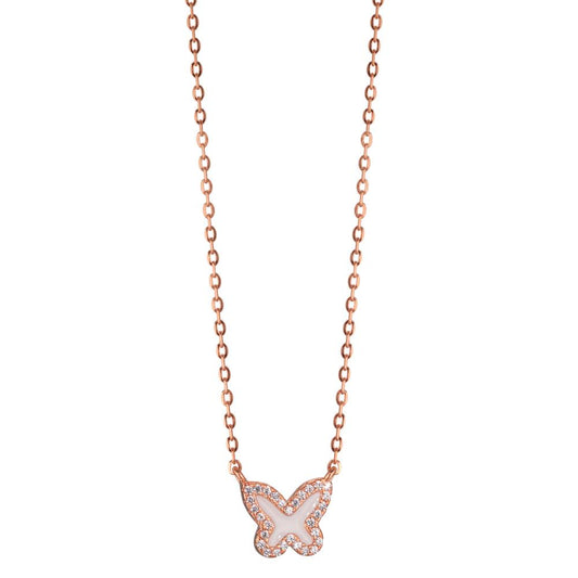 Necklace Silver Zirconia Rose Gold plated Butterfly 40-45 cm Ø9 mm