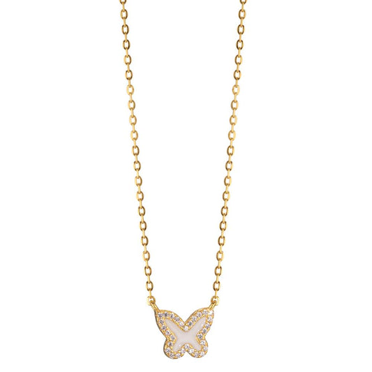 Necklace Silver Zirconia Yellow Gold plated Butterfly 40-45 cm Ø9 mm