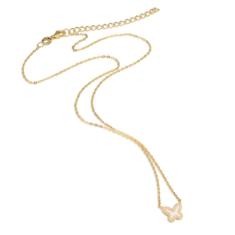 Necklace Silver Zirconia Yellow Gold plated Butterfly 40-45 cm Ø9 mm