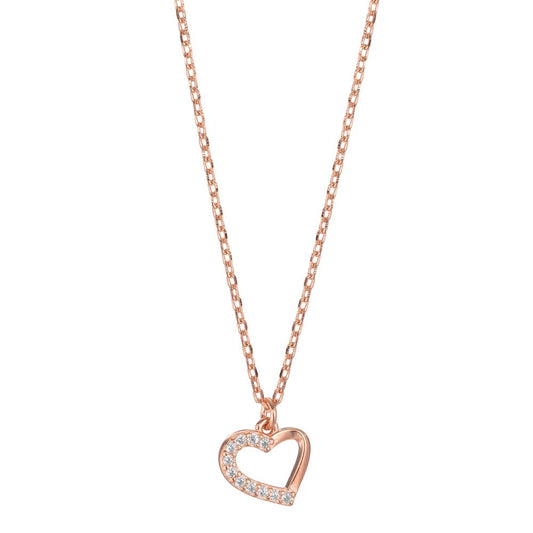 Necklace Silver Zirconia 11 Stones Rose Gold plated Heart 40-45 cm Ø8.5 mm