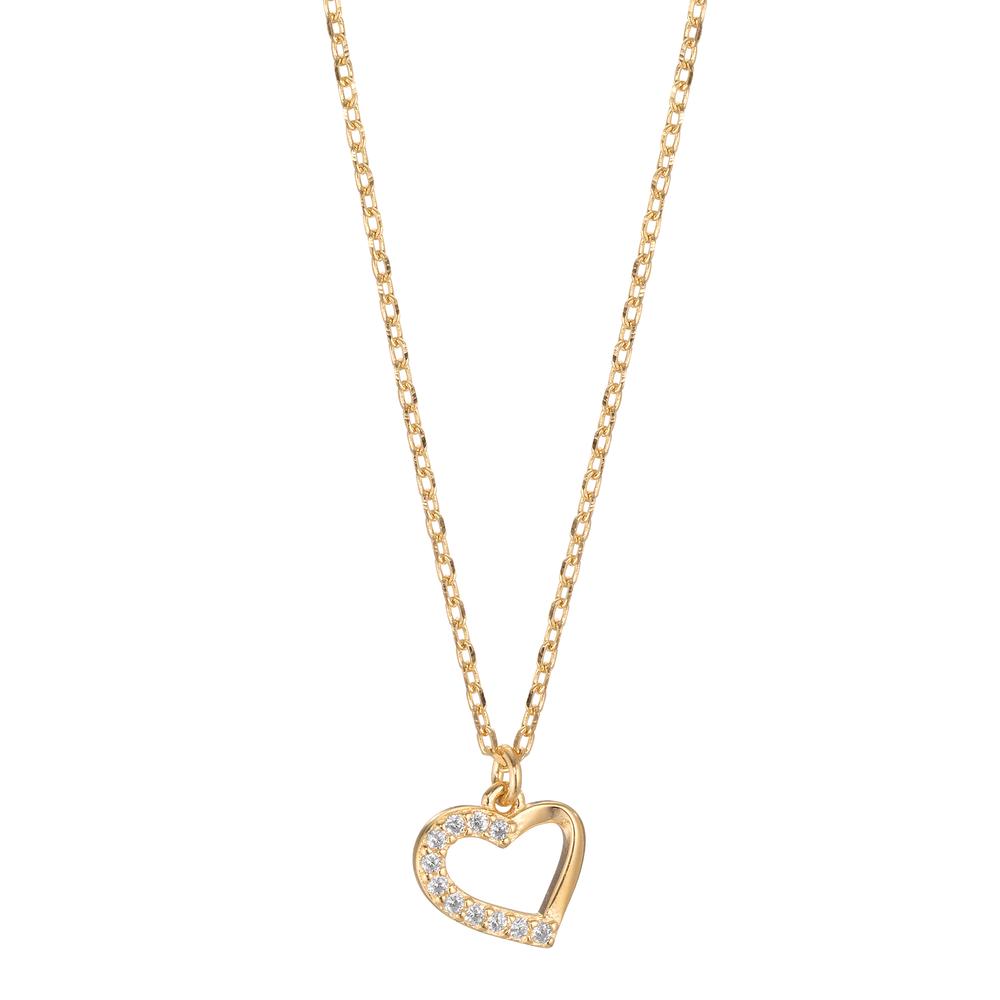 Necklace Silver Zirconia 11 Stones Yellow Gold plated Heart 40-45 cm Ø8.5 mm