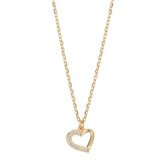 Necklace Silver Zirconia 11 Stones Yellow Gold plated Heart 40-45 cm Ø8.5 mm