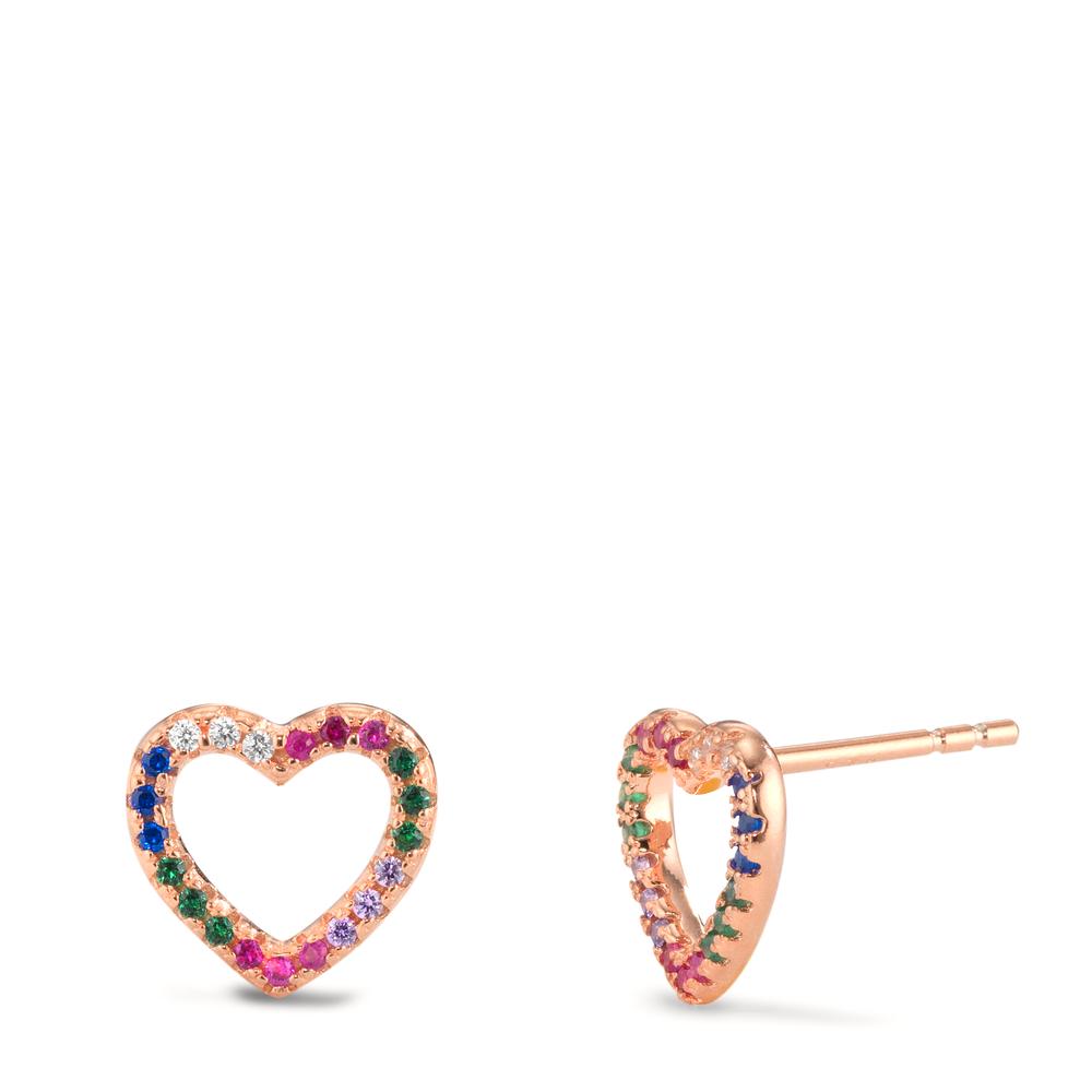 Stud earrings Silver Zirconia Colorful Rose Gold plated Heart Ø9.5 mm