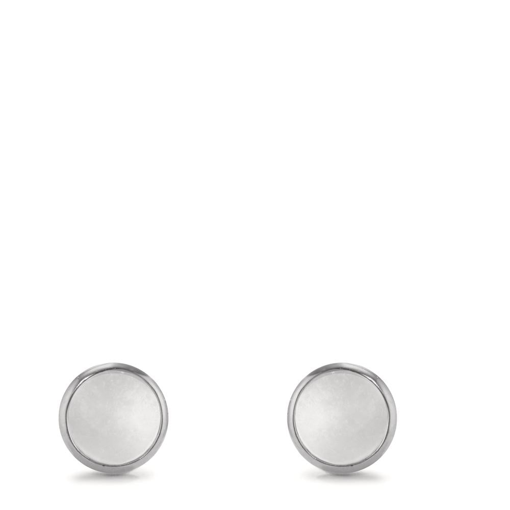 Stud earrings Silver Rhodium plated Mother of pearl Ø8 mm