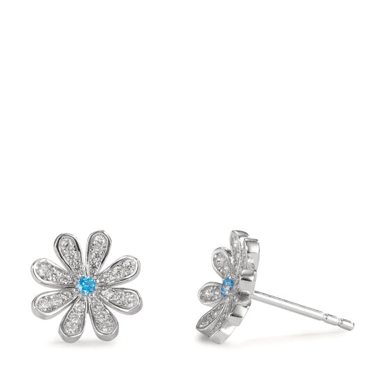 Stud earrings Silver Zirconia Rhodium plated Flower Ø9.5 mm