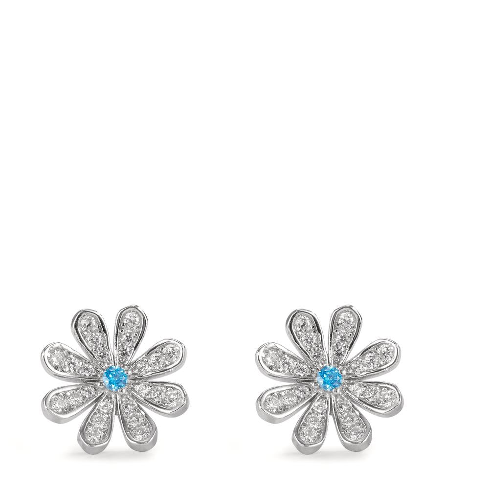 Stud earrings Silver Zirconia Rhodium plated Flower Ø9.5 mm