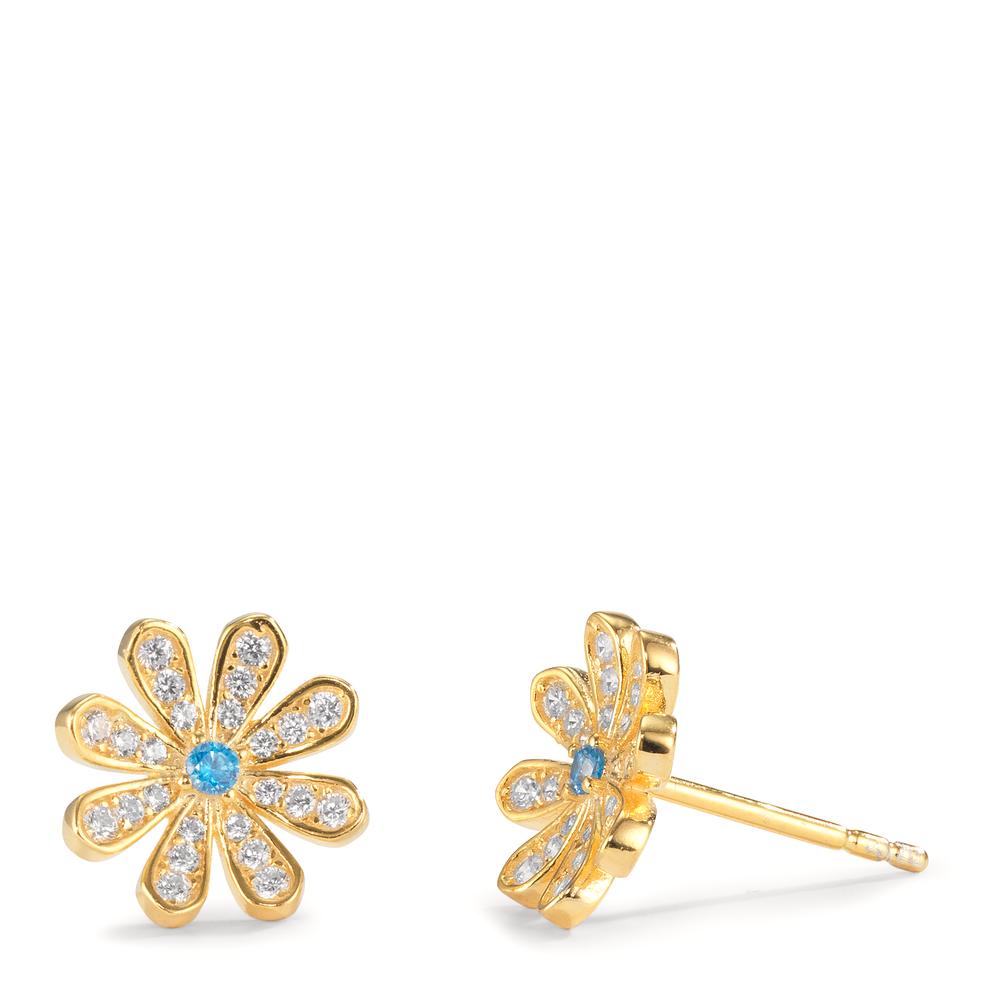 Stud earrings Silver Zirconia Yellow Gold plated Flower Ø9.5 mm