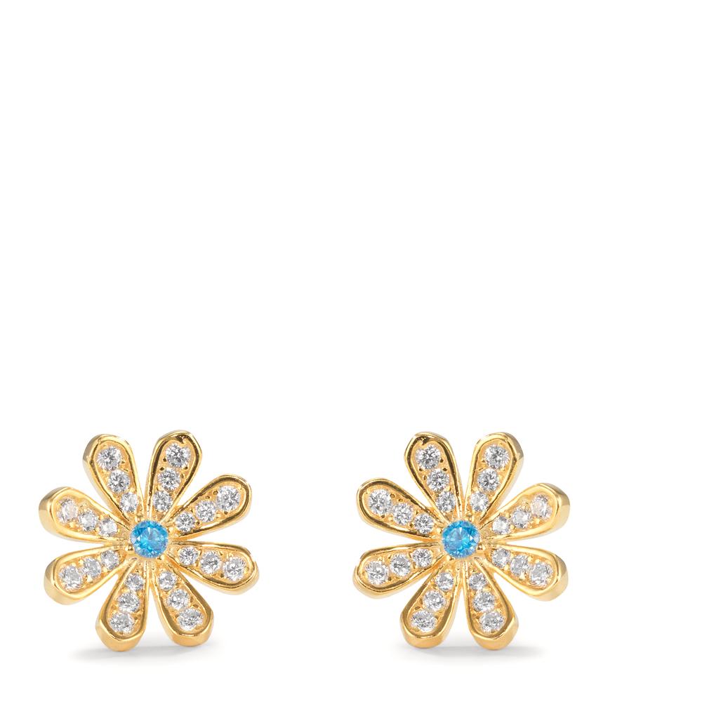 Stud earrings Silver Zirconia Yellow Gold plated Flower Ø9.5 mm