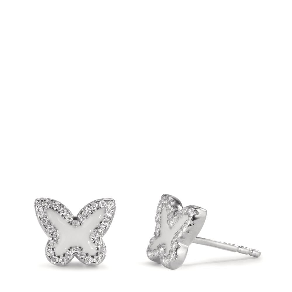 Stud earrings Silver Zirconia Rhodium plated Butterfly Ø8 mm