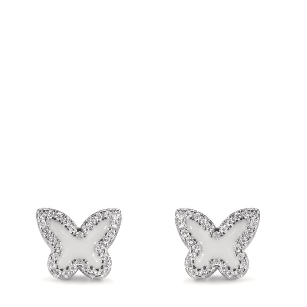 Stud earrings Silver Zirconia Rhodium plated Butterfly Ø8 mm