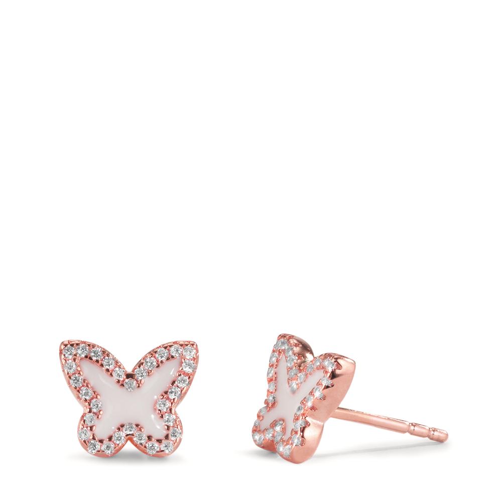 Stud earrings Silver Zirconia Rose Gold plated Butterfly Ø8 mm