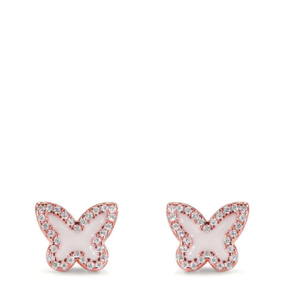 Stud earrings Silver Zirconia Rose Gold plated Butterfly Ø8 mm