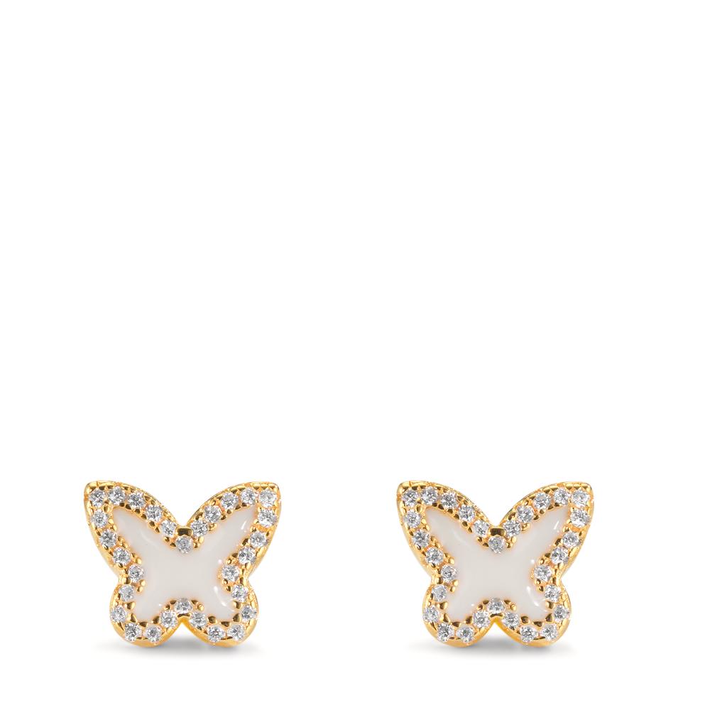 Stud earrings Silver Zirconia Yellow Gold plated Butterfly Ø8 mm