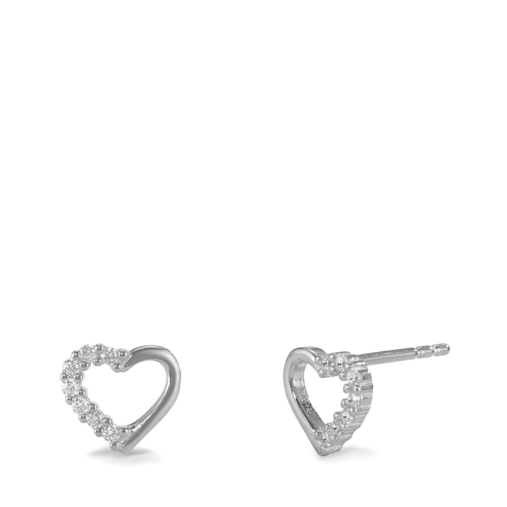 Stud earrings Silver Zirconia 14 Stones Rhodium plated Heart Ø7.5 mm