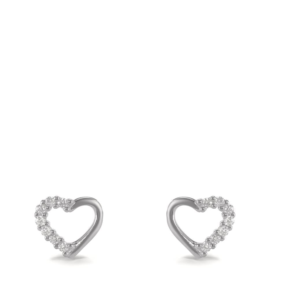 Stud earrings Silver Zirconia 14 Stones Rhodium plated Heart Ø7.5 mm