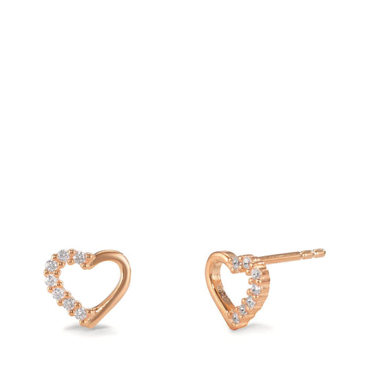 Stud earrings Silver Zirconia 22 Stones Rose Gold plated Heart Ø7 mm