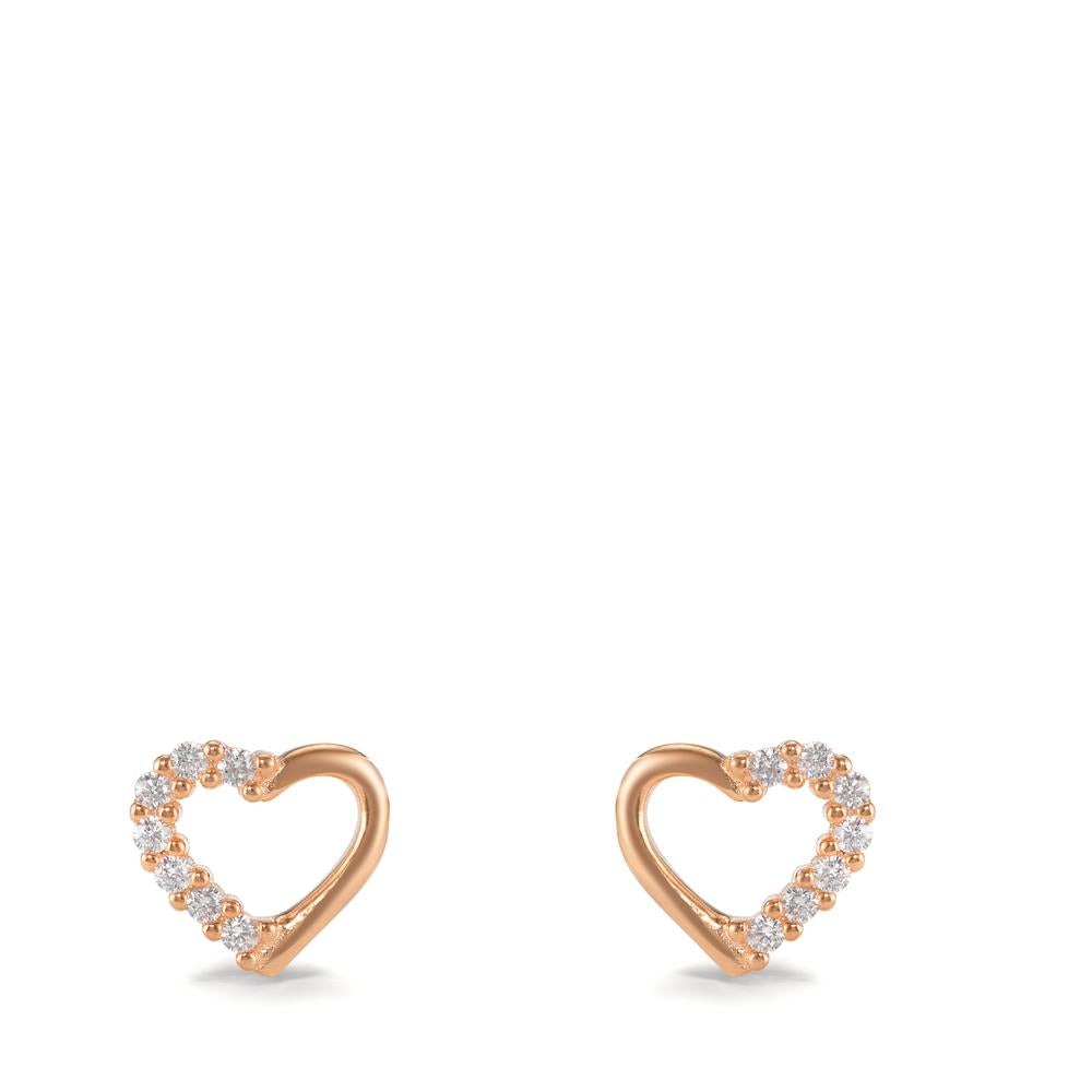 Stud earrings Silver Zirconia 22 Stones Rose Gold plated Heart Ø7 mm