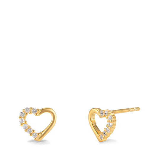 Stud earrings Silver Zirconia 14 Stones Yellow Gold plated Heart Ø7.5 mm