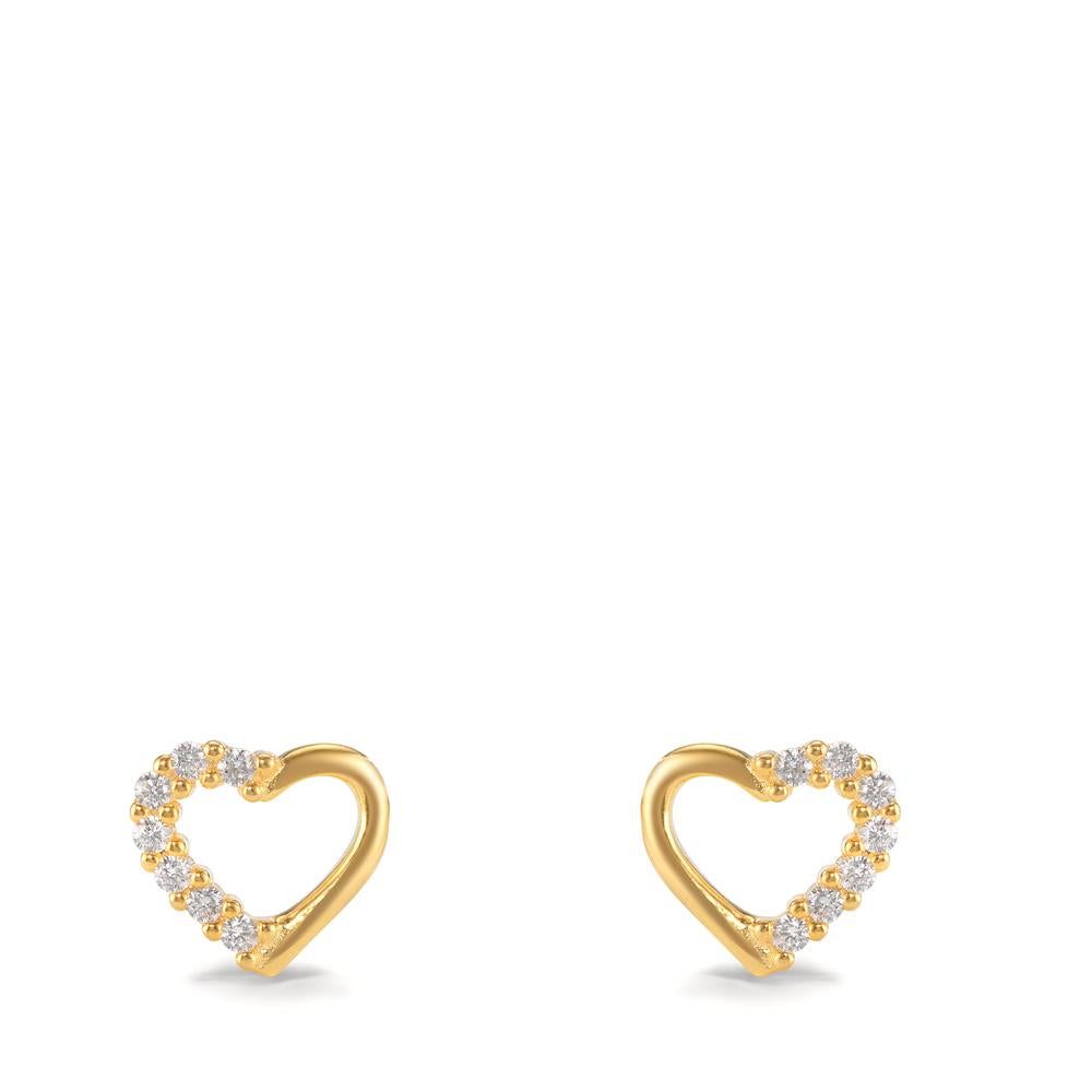 Stud earrings Silver Zirconia 14 Stones Yellow Gold plated Heart Ø7.5 mm