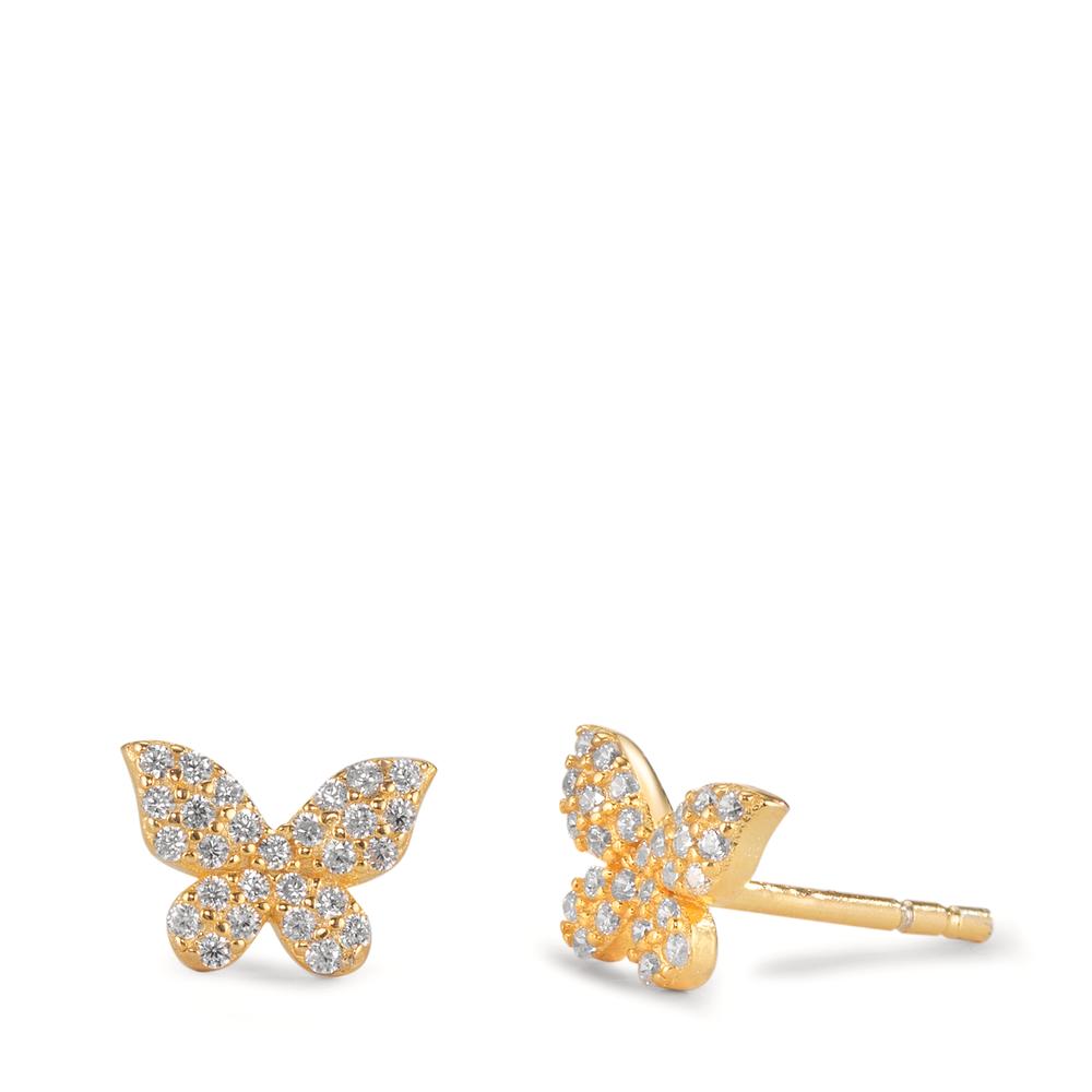 Stud earrings Silver Zirconia Yellow Gold plated Butterfly Ø7 mm