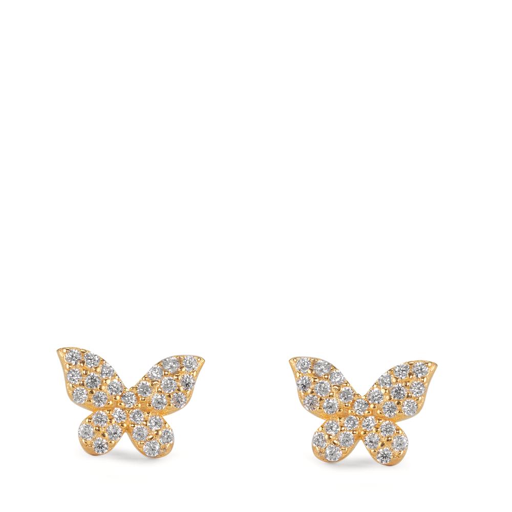 Stud earrings Silver Zirconia Yellow Gold plated Butterfly Ø7 mm