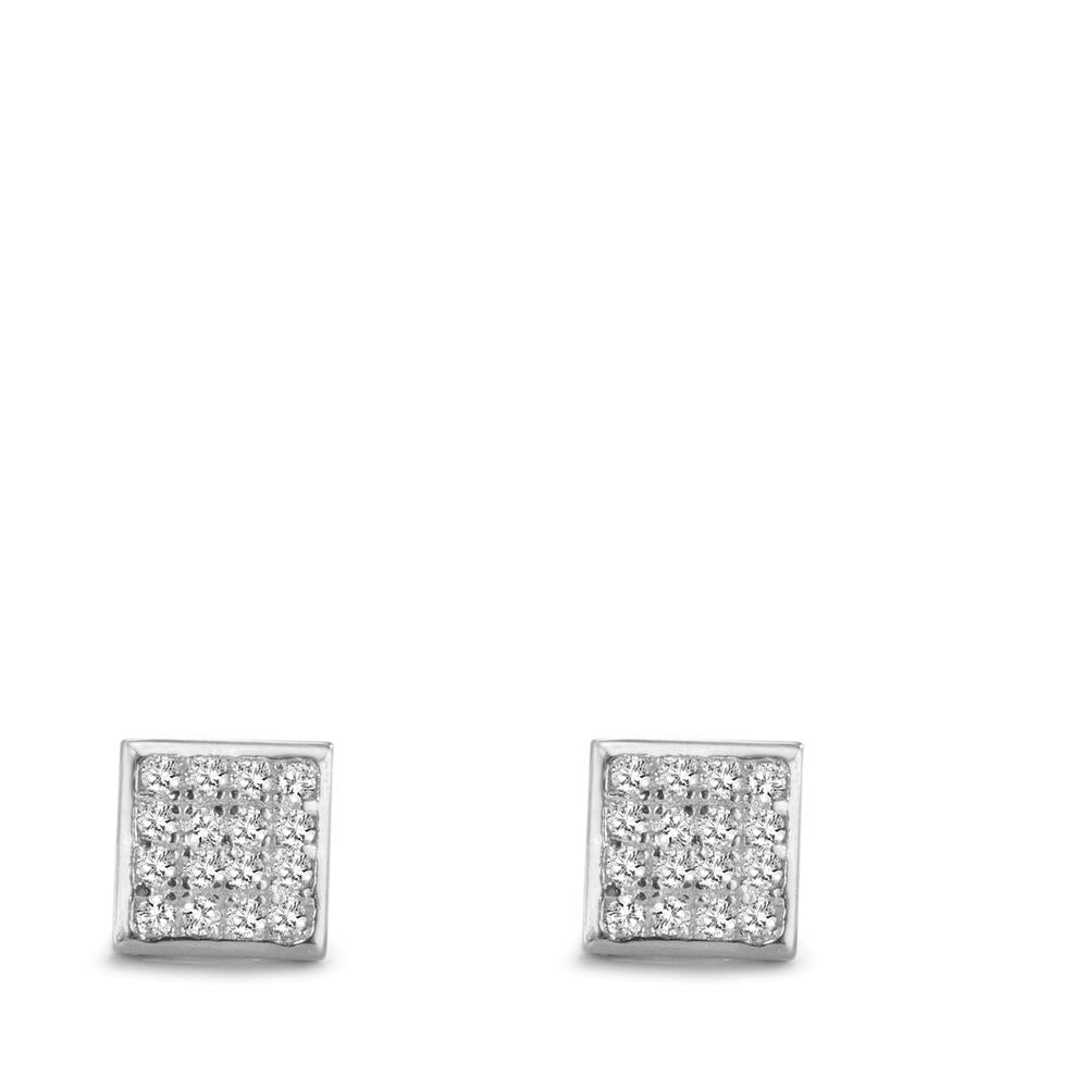 Stud earrings Silver Zirconia 32 Stones Rhodium plated Ø5 mm