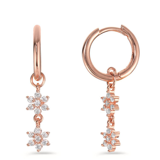 Hinged hoop Silver Zirconia Rose Gold plated Flower