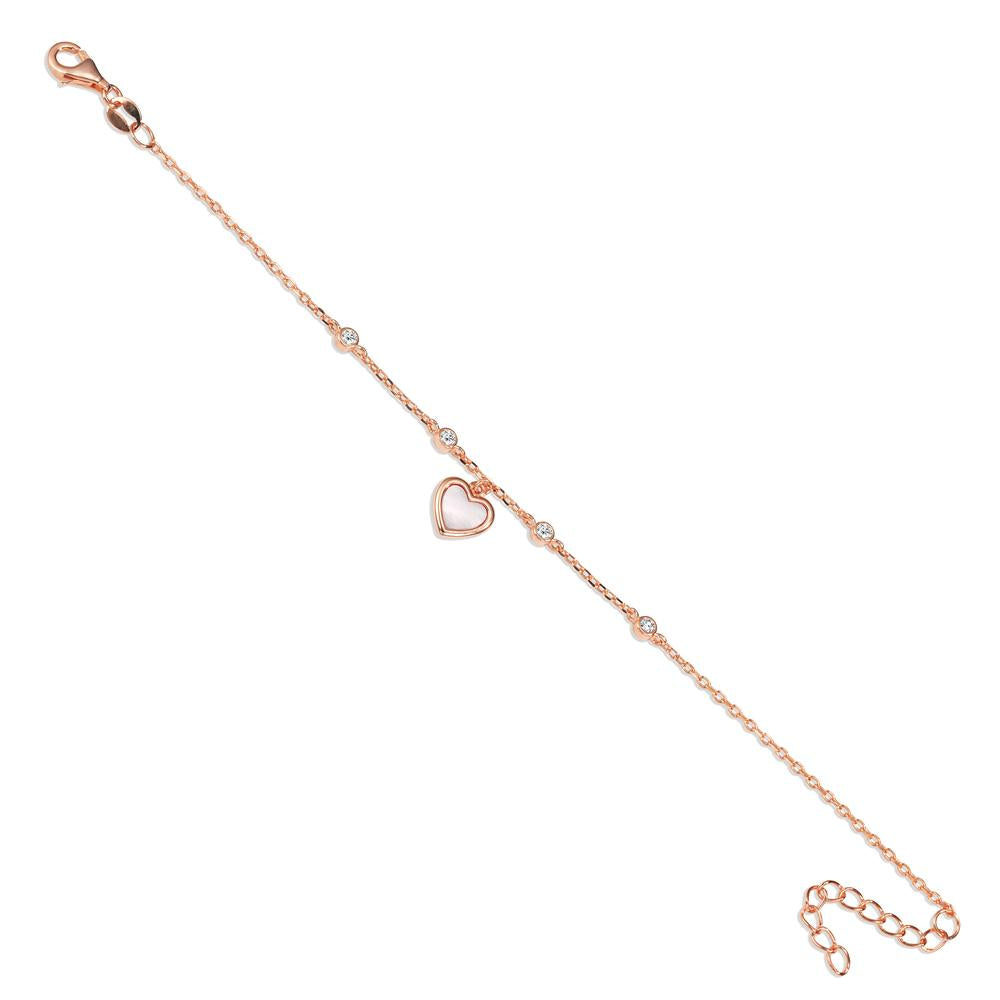 Bracelet Silver Zirconia 4 Stones Rose Gold plated Mother of pearl Heart 16-19 cm