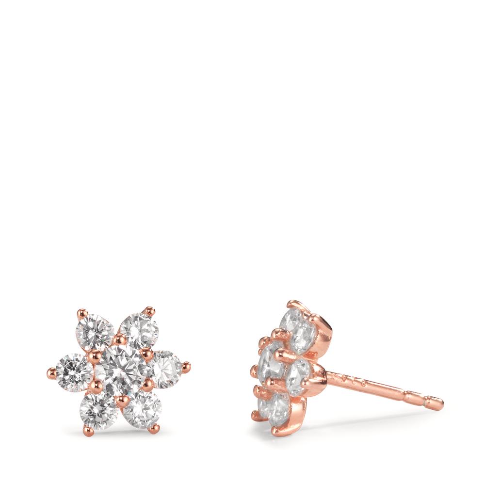 Stud earrings Silver Zirconia 14 Stones Rose Gold plated Flower Ø8.5 mm