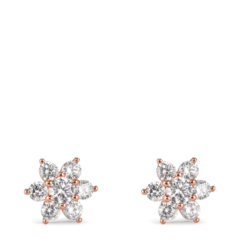 Stud earrings Silver Zirconia 14 Stones Rose Gold plated Flower Ø8.5 mm