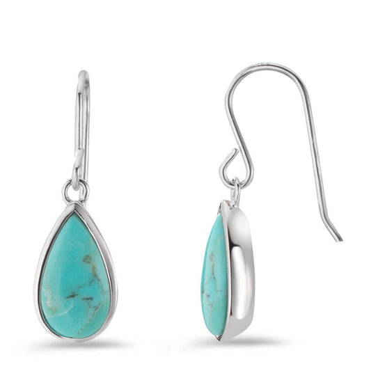 Drop Earrings Silver Turquoise 2 Stones Rhodium plated