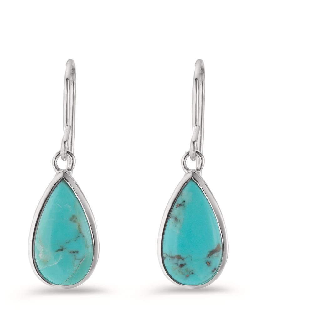 Drop Earrings Silver Turquoise 2 Stones Rhodium plated