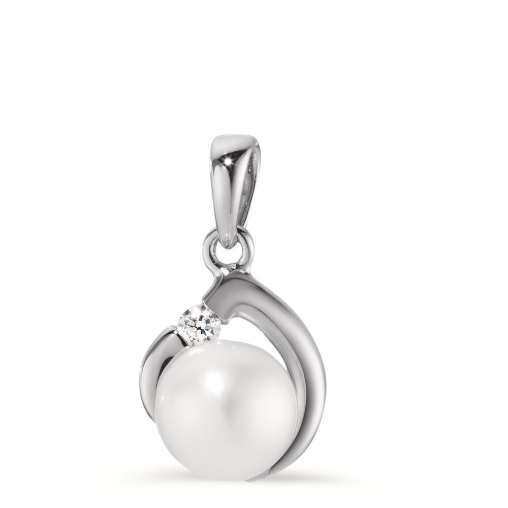 Pendant Silver Zirconia Rhodium plated Freshwater pearl