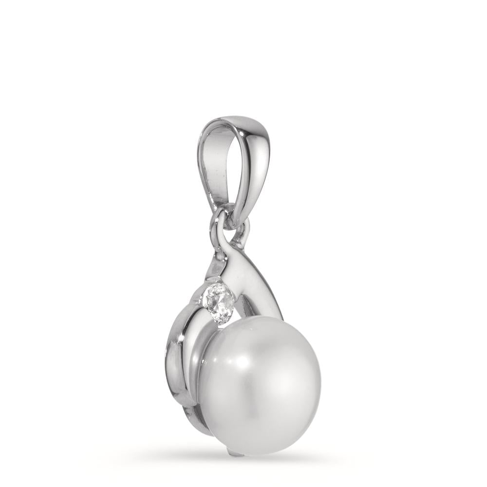 Pendant Silver Zirconia Rhodium plated Freshwater pearl