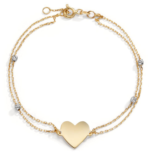 Bracelet 14k Yellow Gold, 14k White Gold Heart 16.5-18.5 cm Ø11 mm