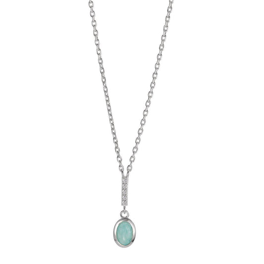 Necklace Silver Amazonite Turquoise, 6 Stones Rhodium plated 40-45 cm