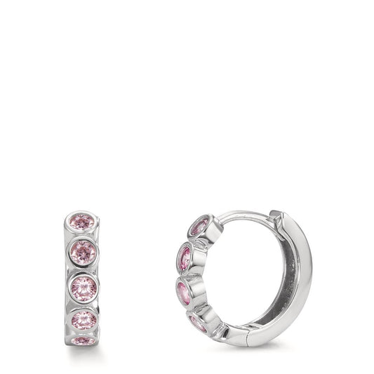 Hinged hoop Silver Zirconia Rose, 10 Stones Rhodium plated