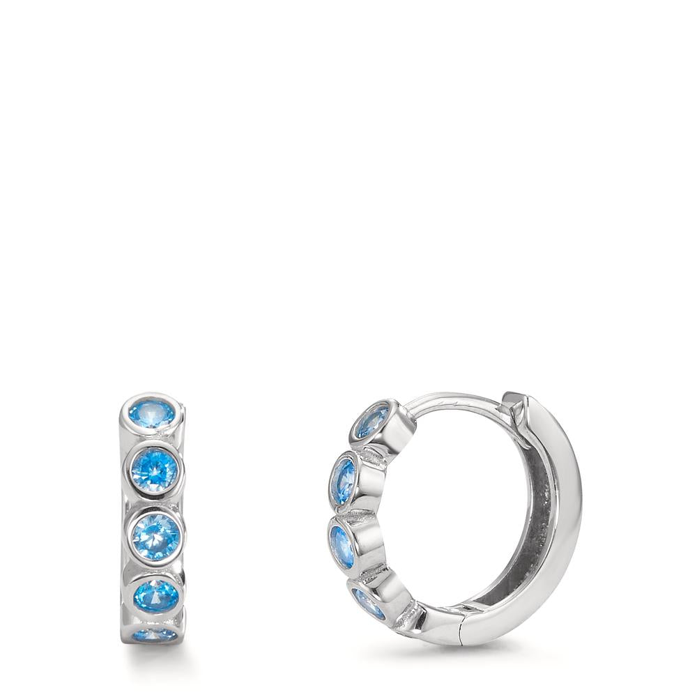 Hinged hoop Silver Zirconia Aqua, 10 Stones Rhodium plated