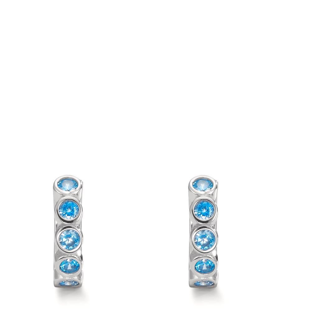 Hinged hoop Silver Zirconia Aqua, 10 Stones Rhodium plated