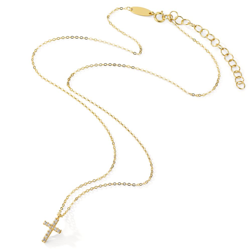 Necklace 9k Yellow Gold Zirconia 11 Stones Cross 38-42 cm