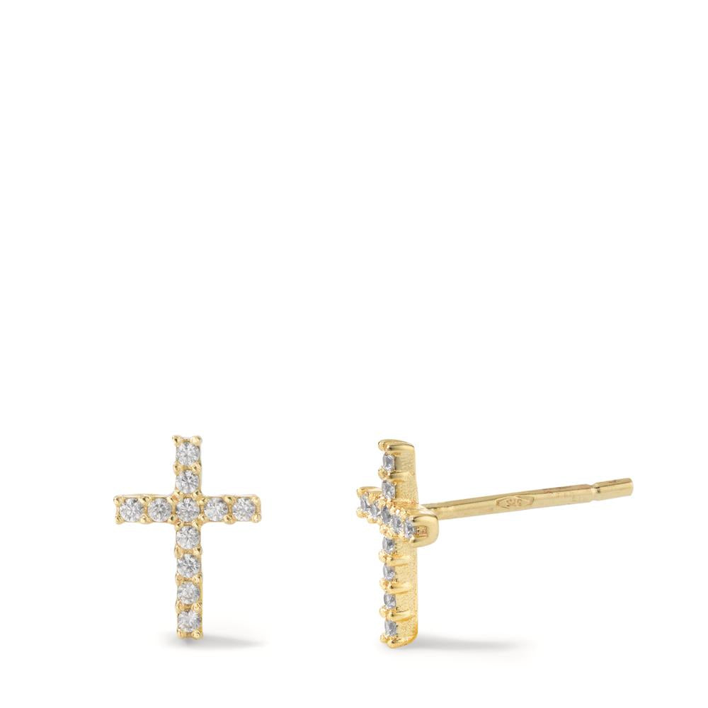 Stud earrings 9k Yellow Gold Zirconia 22 Stones Cross