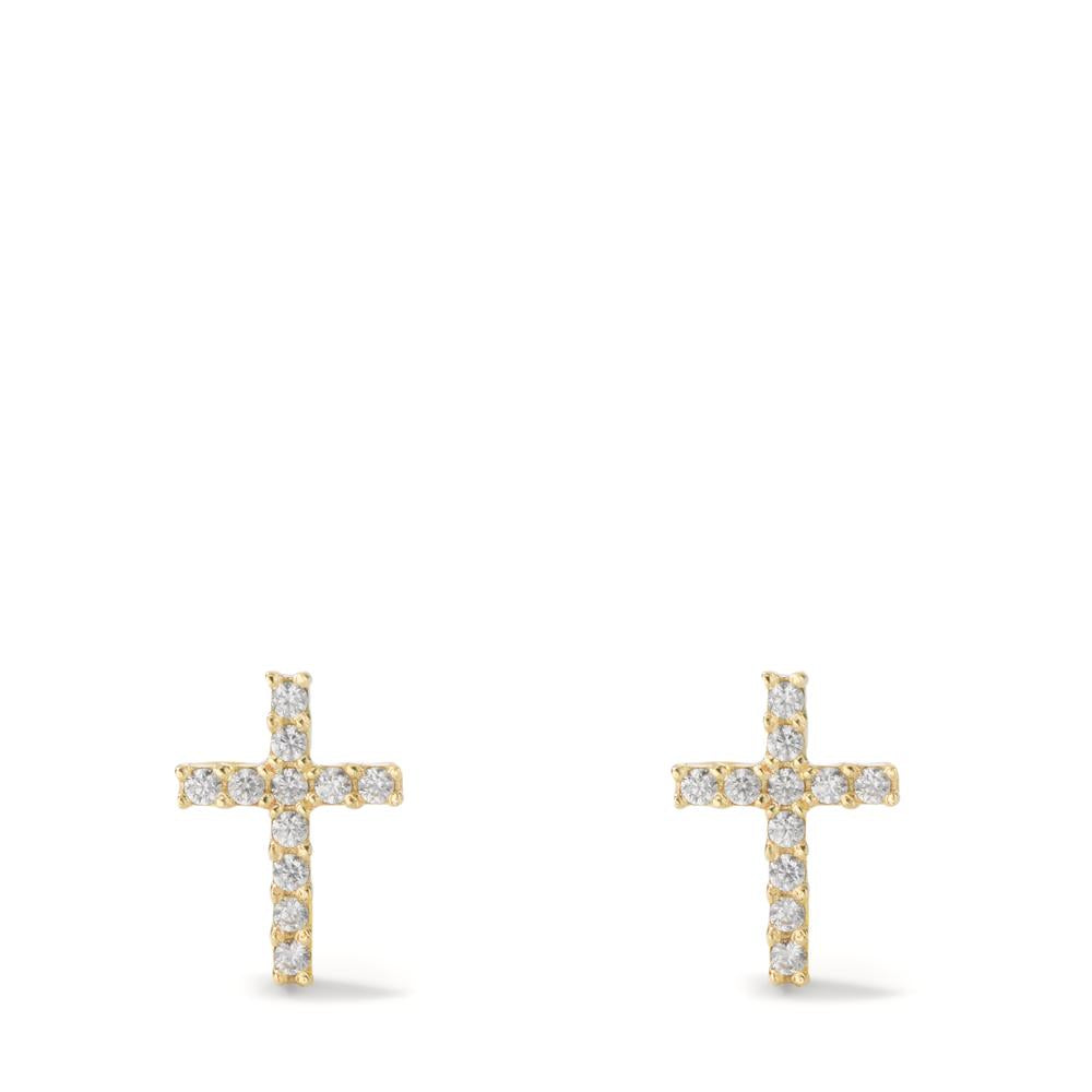 Stud earrings 9k Yellow Gold Zirconia 22 Stones Cross