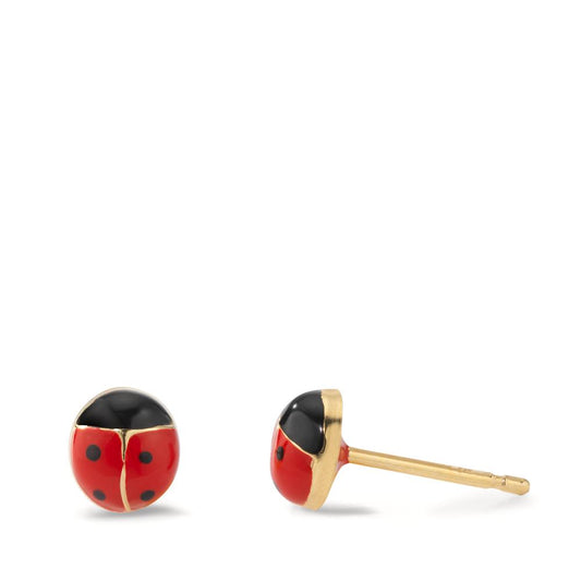 Stud earrings 9k Yellow Gold, Silicone Enameled Ladybird Ø5.5 mm