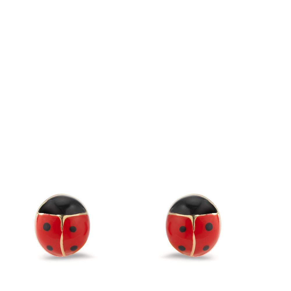 Stud earrings 9k Yellow Gold, Silicone Enameled Ladybird Ø5.5 mm