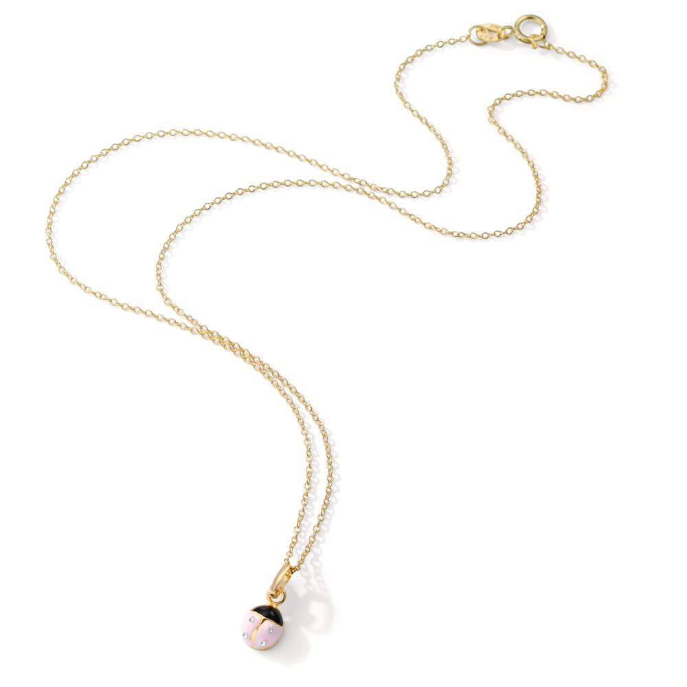 Necklace with pendant 9k Yellow Gold Zirconia 4 Stones Enameled Ladybird 36 cm Ø5.5 mm