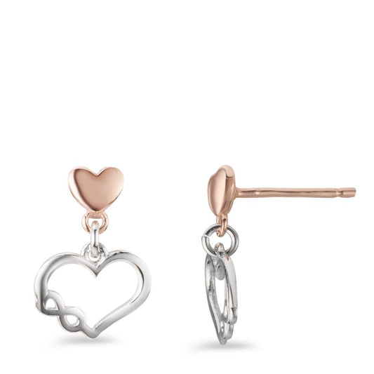 Drop Earrings Silver Rose Bicolor Heart