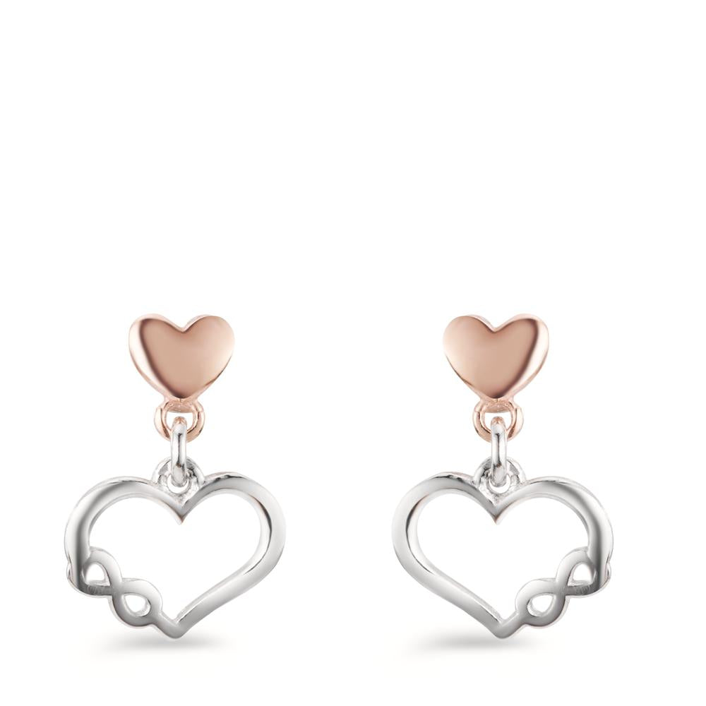 Drop Earrings Silver Rose Bicolor Heart